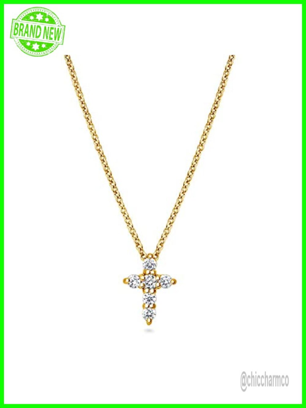 Sterling Silver CZ Cross Pendant Necklace 16-18" Adjustable